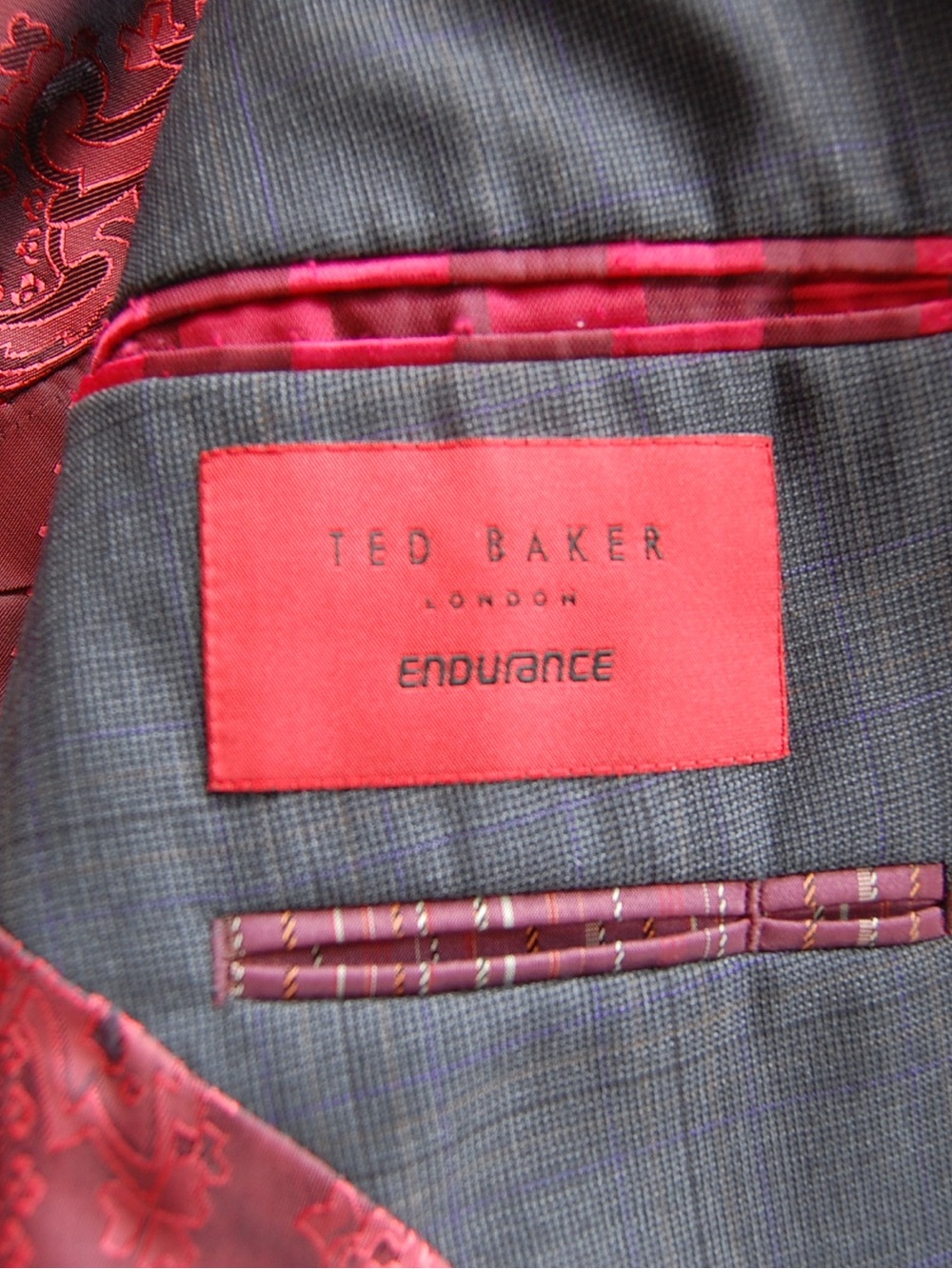 Ted Baker Endurance Charcoal Gray Two-Button Suit with Red Lining size US 44